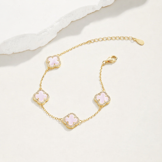 Atèlier 14k Gold Pink Jade Clover Bracelet