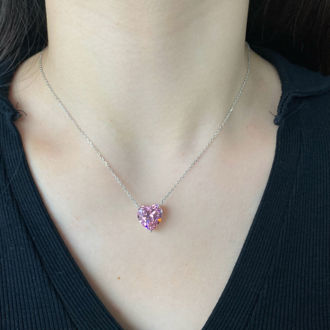 Aurélia 925 Sterling Silver Pink Heart Necklace