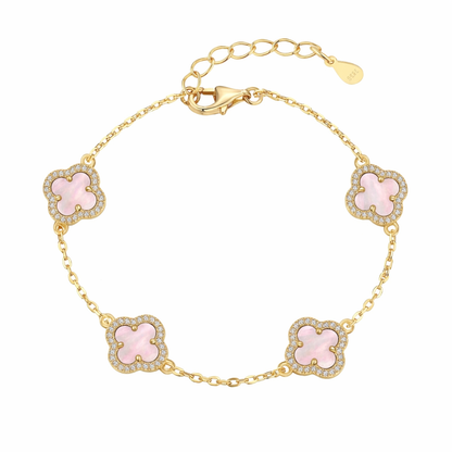 Atèlier 14k Gold Pink Jade Clover Bracelet