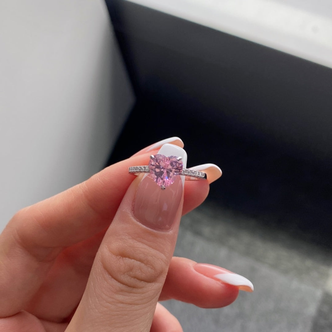 Aurélia 925 Sterling Silver Pink Heart Ring