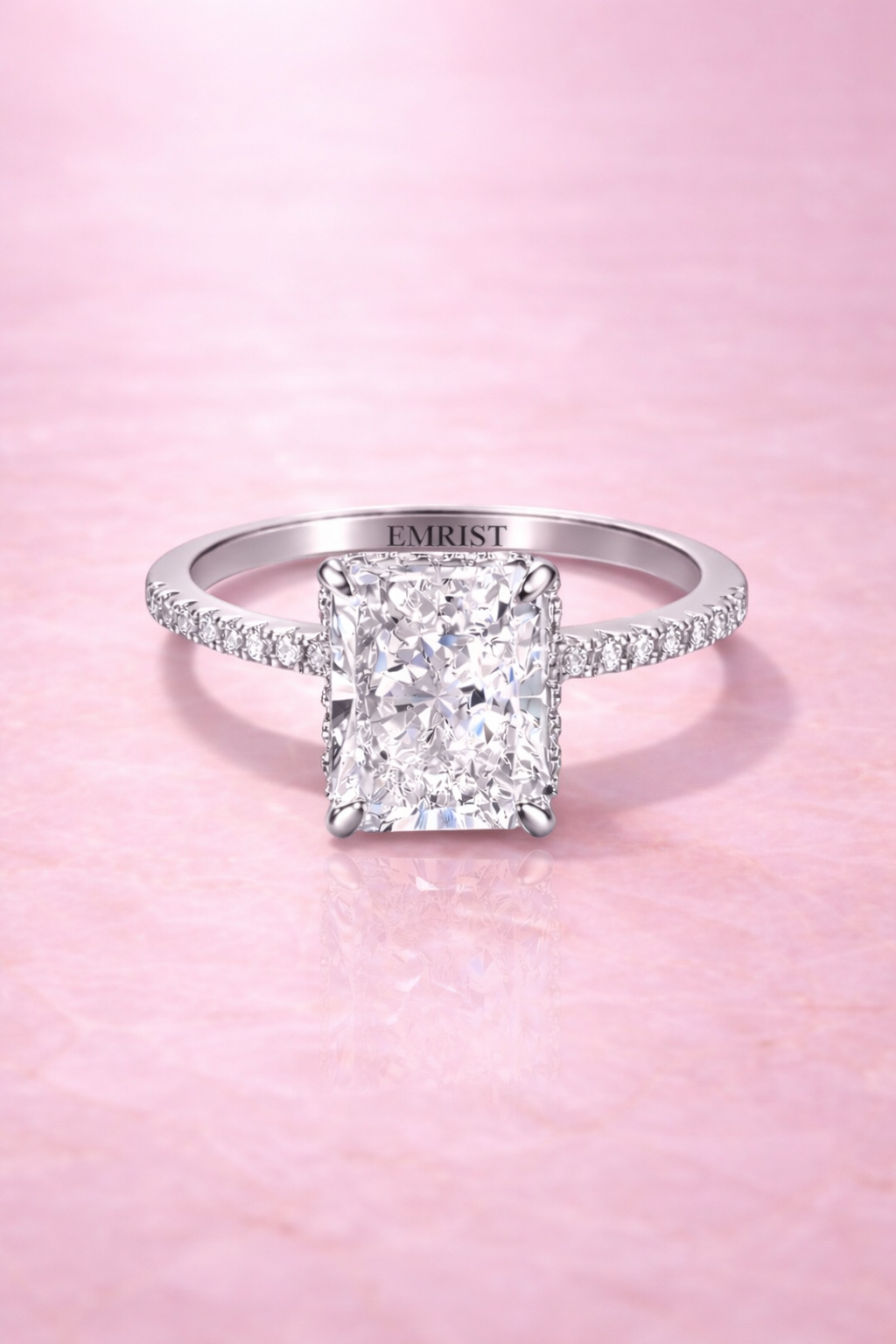 Meéra Hidden Halo 925 Sterling Silver Radiant Cut Ring