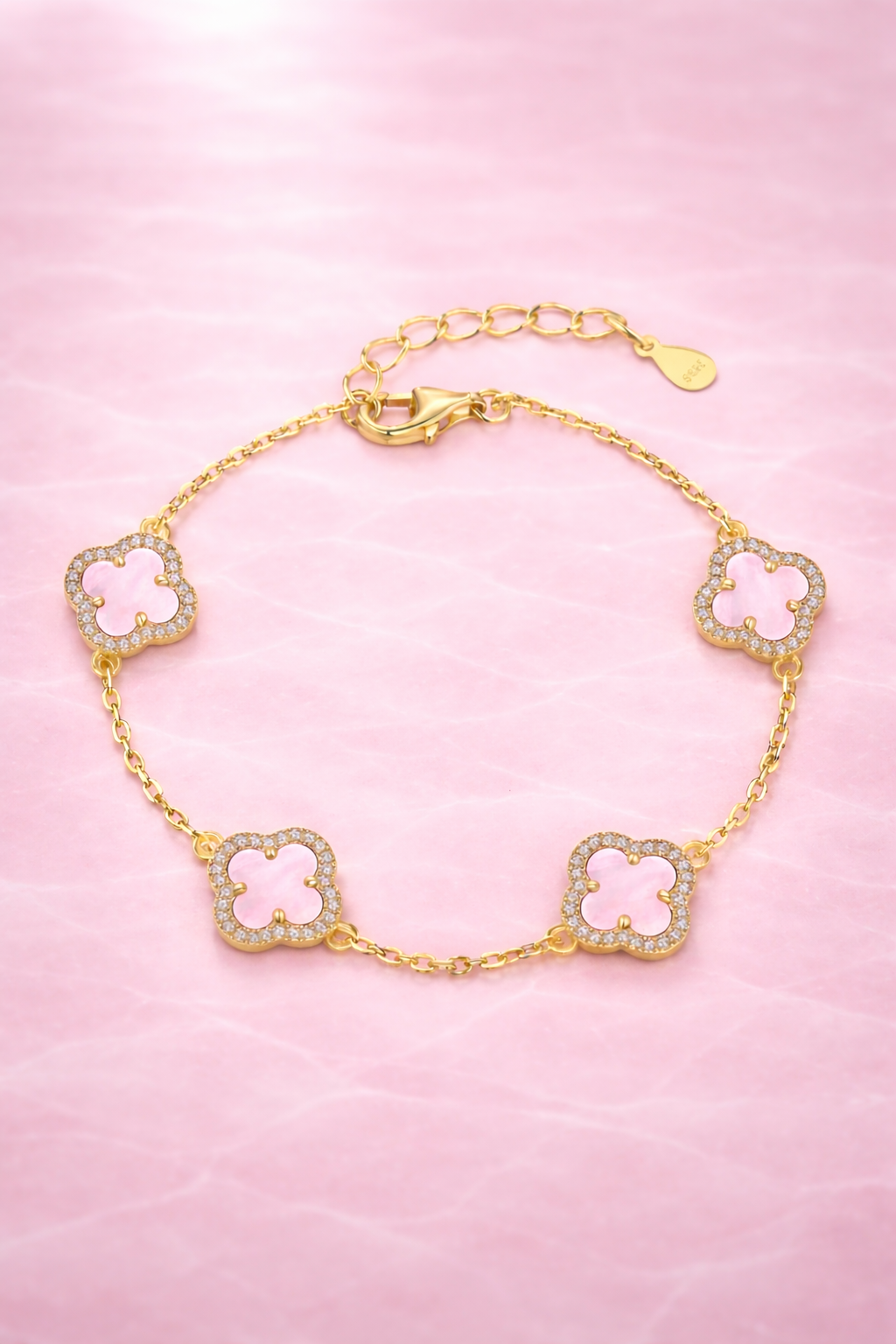 Atèlier 14k Gold Pink Jade Clover Bracelet