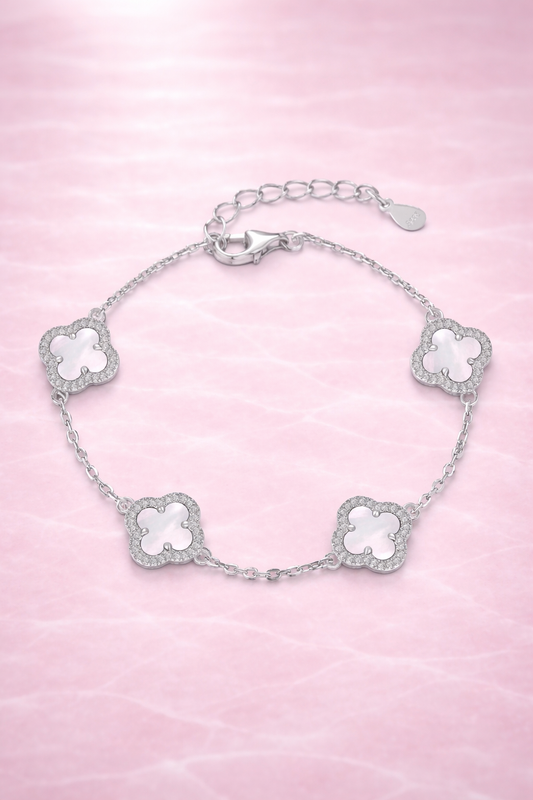 Atèlier 925 Sterling Silver White Jade Clover Bracelet