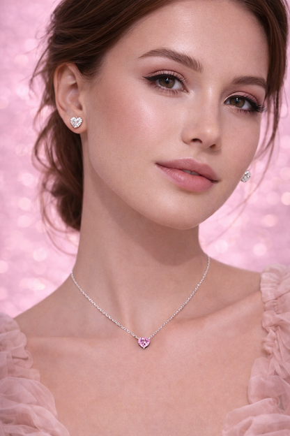 Aurélia 925 Sterling Silver Pink Heart Necklace