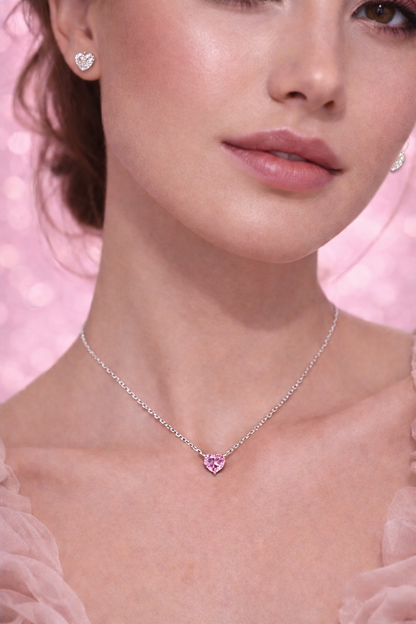 Aurélia 925 Sterling Silver Pink Heart Necklace