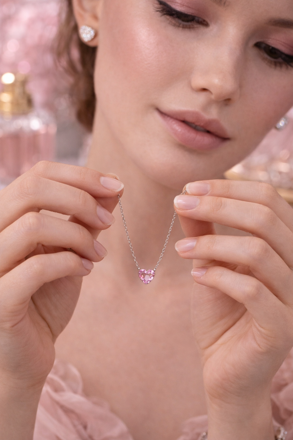 Aurélia 925 Sterling Silver Pink Heart Necklace