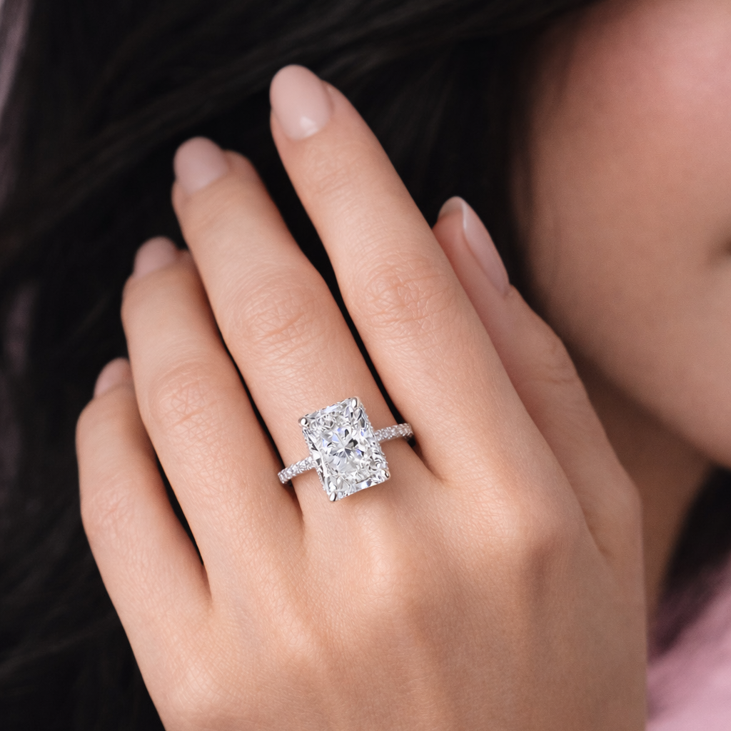 Meéra Hidden Halo 925 Sterling Silver Radiant Cut Ring