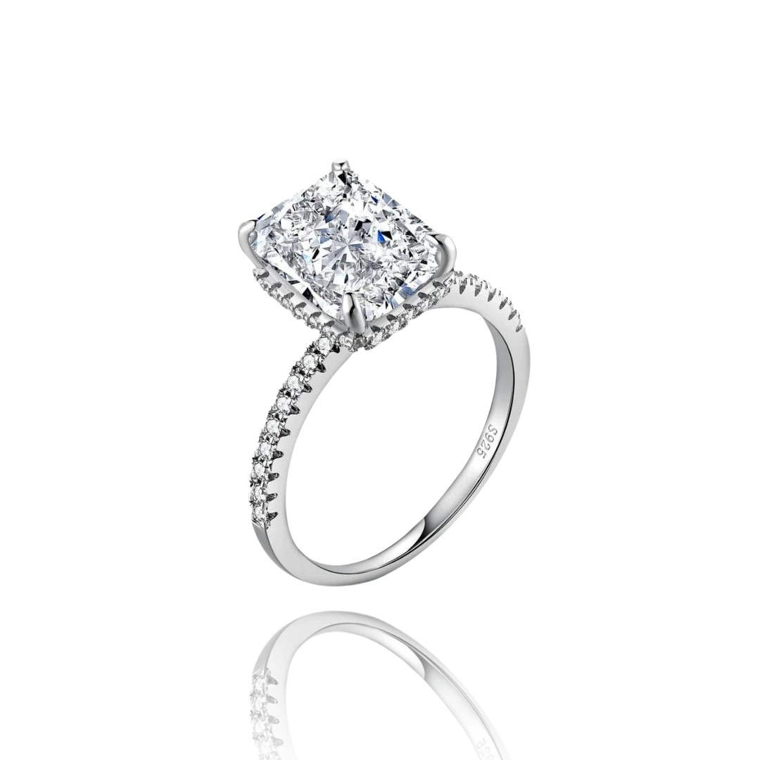 Meéra Hidden Halo 925 Sterling Silver Radiant Cut Ring